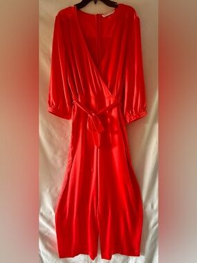 Trina Turk Coral Red Disco Jumpsuit 🪩 Size 12 NWOT